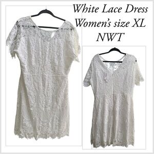 White Lace Dress XL women's womens lined shirt sleeve just above knee length NWT